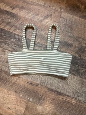 Rylee + Cru Women’s Striped Ribbed Swim Top in Sage and Cream